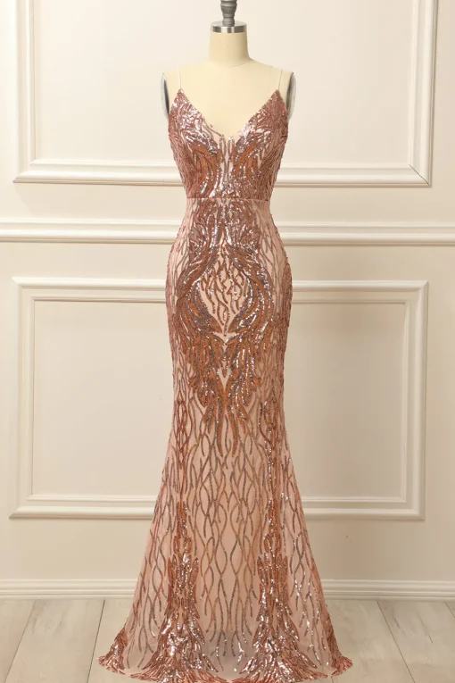 Black and Gold Sequins Long Prom Dress