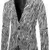 Black and White Printed Notched Lapel Men's Blazer