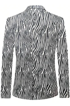 Black and White Printed Notched Lapel Men's Blazer