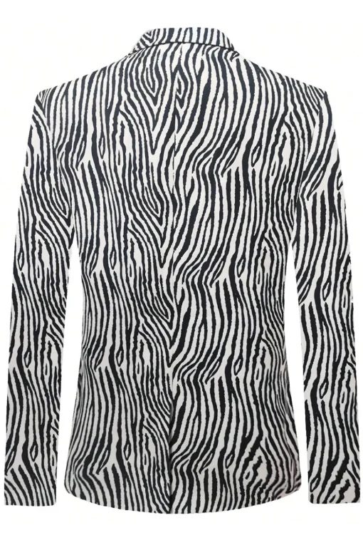 Black and White Printed Notched Lapel Men's Blazer