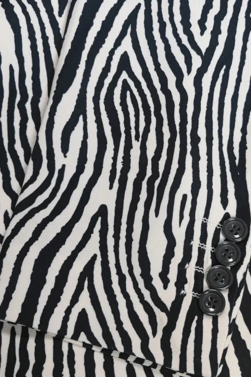 Black and White Printed Notched Lapel Men's Blazer
