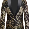 Black Golden Notched Lapel Jacquard Men's Blazer