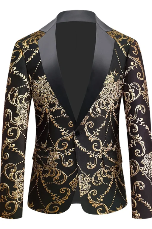 Black Golden Notched Lapel Jacquard Men's Blazer