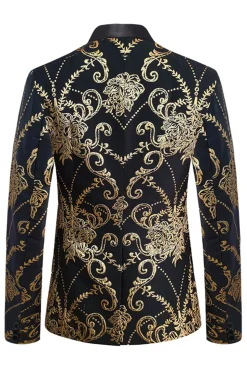 Black Golden Notched Lapel Jacquard Men's Blazer