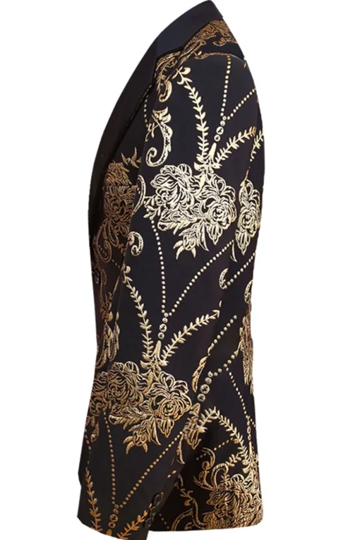 Black Golden Notched Lapel Jacquard Men's Blazer