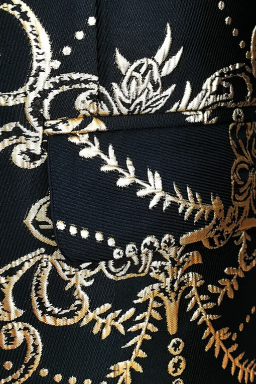 Black Golden Notched Lapel Jacquard Men's Blazer
