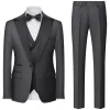 Black Grey 3 Piece Peak Lapel One Button Men's Suits