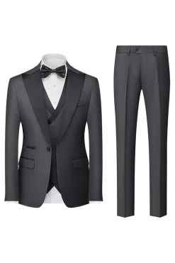 Black Grey 3 Piece Peak Lapel One Button Men's Suits