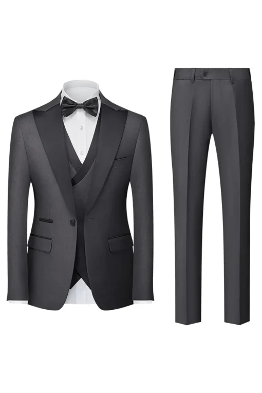 Black Grey 3 Piece Peak Lapel One Button Men's Suits