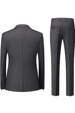 Black Grey 3 Piece Peak Lapel One Button Men's Suits
