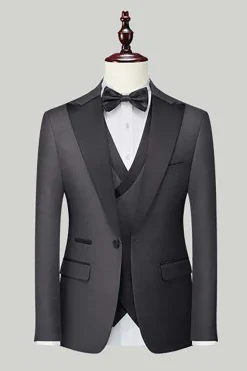 Black Grey 3 Piece Peak Lapel One Button Men's Suits