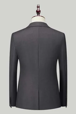Black Grey 3 Piece Peak Lapel One Button Men's Suits
