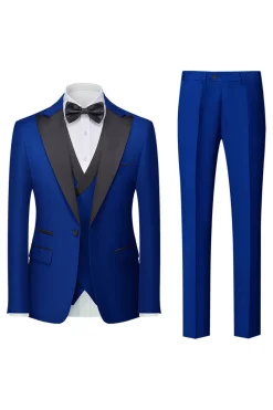 Black Grey 3 Piece Peak Lapel One Button Men's Suits