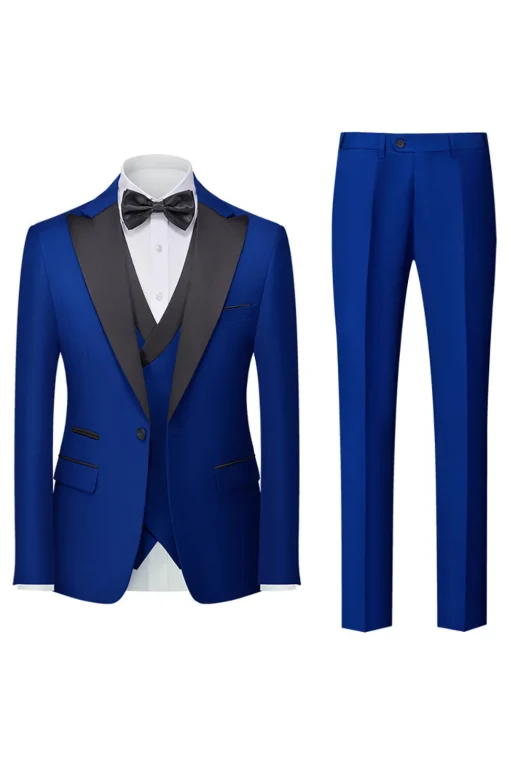 Black Grey 3 Piece Peak Lapel One Button Men's Suits