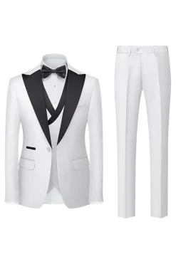 Black Grey 3 Piece Peak Lapel One Button Men's Suits