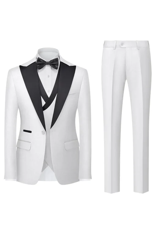 Black Grey 3 Piece Peak Lapel One Button Men's Suits