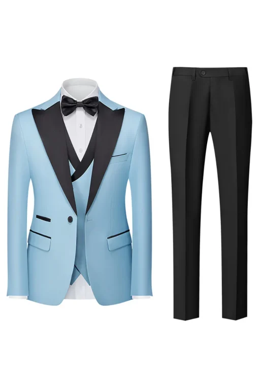 Black Grey 3 Piece Peak Lapel One Button Men's Suits