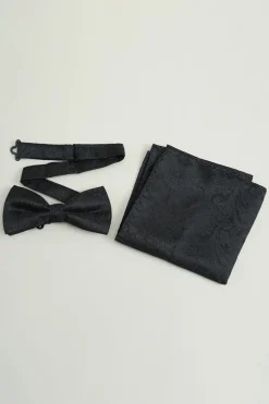 Black Jacquard Satin Bow Tie Pocket Square Set