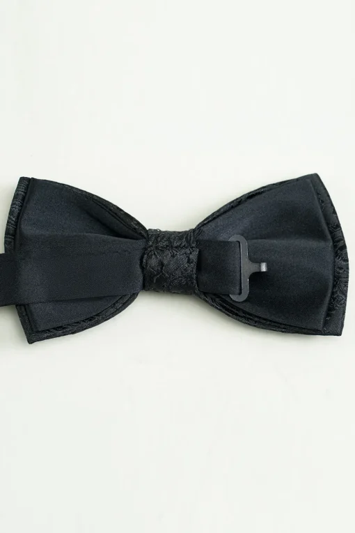 Black Jacquard Satin Bow Tie Pocket Square Set