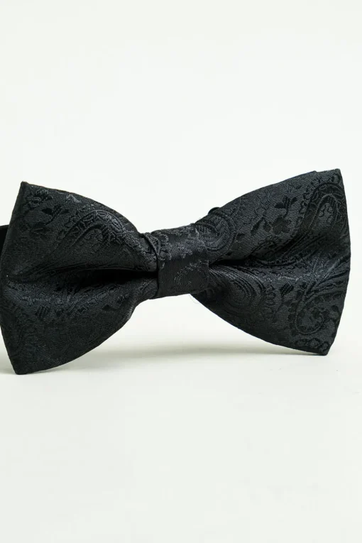 Black Jacquard Satin Bow Tie Pocket Square Set