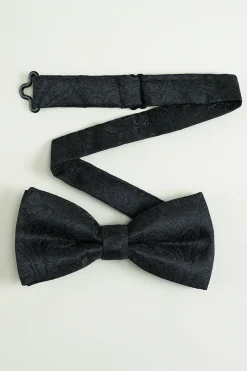 Black Jacquard Satin Bow Tie Pocket Square Set