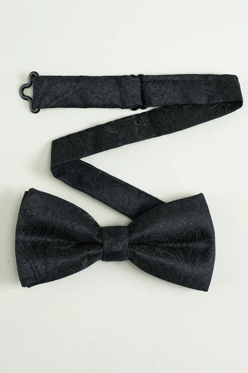 Black Jacquard Satin Bow Tie Pocket Square Set