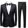 Black Jacquard Shawl Lapel Men's 2 Pieces Suits