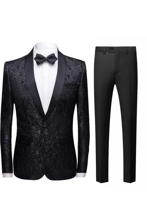 Black Jacquard Shawl Lapel Men's 2 Pieces Suits
