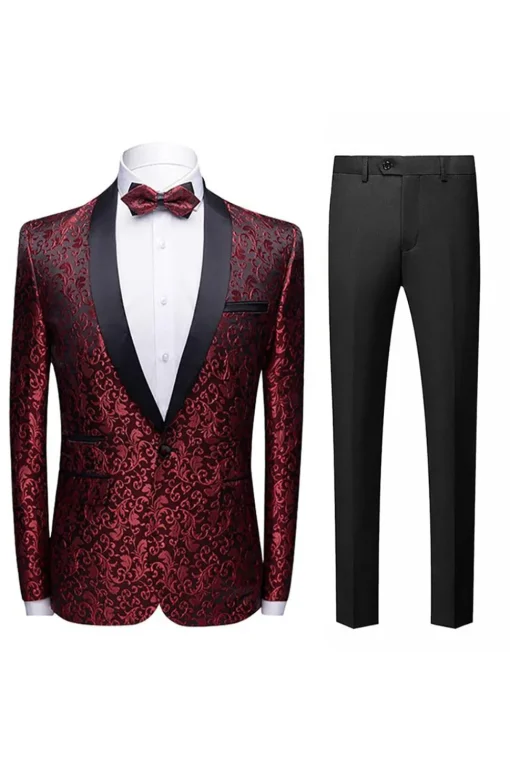 Black Jacquard Shawl Lapel Men's 2 Pieces Suits