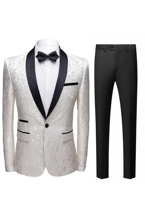 Black Jacquard Shawl Lapel Men's 2 Pieces Suits