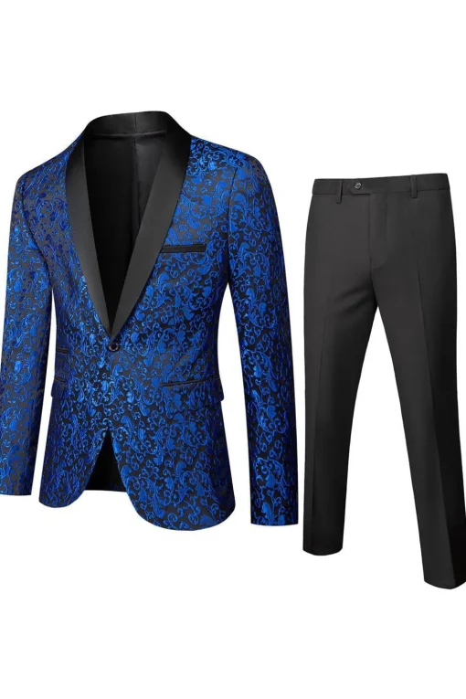 Black Jacquard Shawl Lapel Men's 2 Pieces Suits