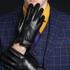 Black Leather Buckled Winter Gloves For Men