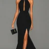 Black Mermaid Halter Neck Satin Formal Dress