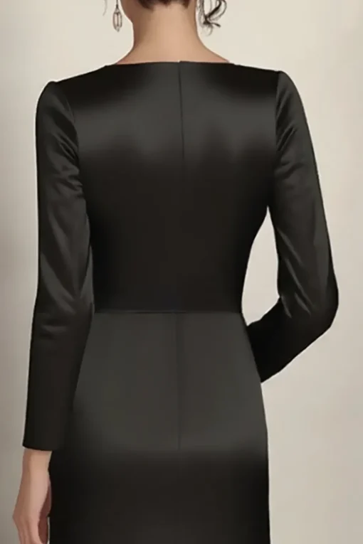 Black Mermaid Long Sleeves Satin Ruched Long Mother of the Bride Dress