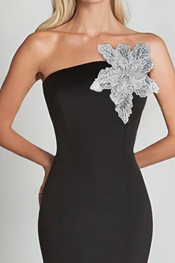 Black Mermaid One Shoulder with Sequin Flower Long Formal Dress