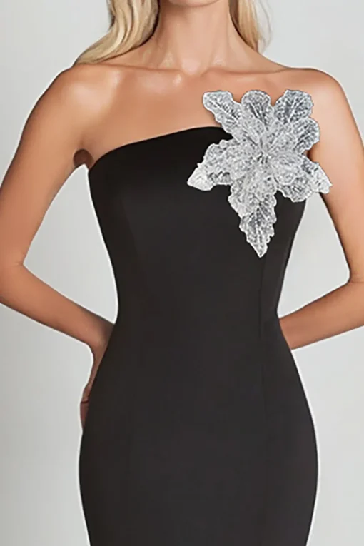 Black Mermaid One Shoulder with Sequin Flower Long Formal Dress