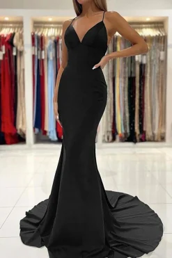 Black Mermaid Prom Dress with Open Back
