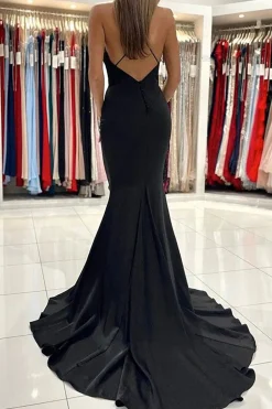 Black Mermaid Prom Dress with Open Back