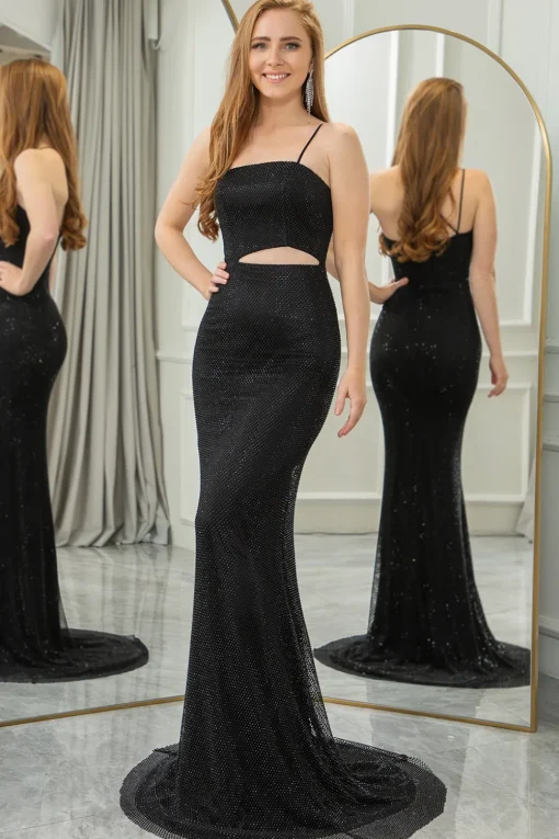 Black Mermaid Spaghetti Straps Long Prom Dress