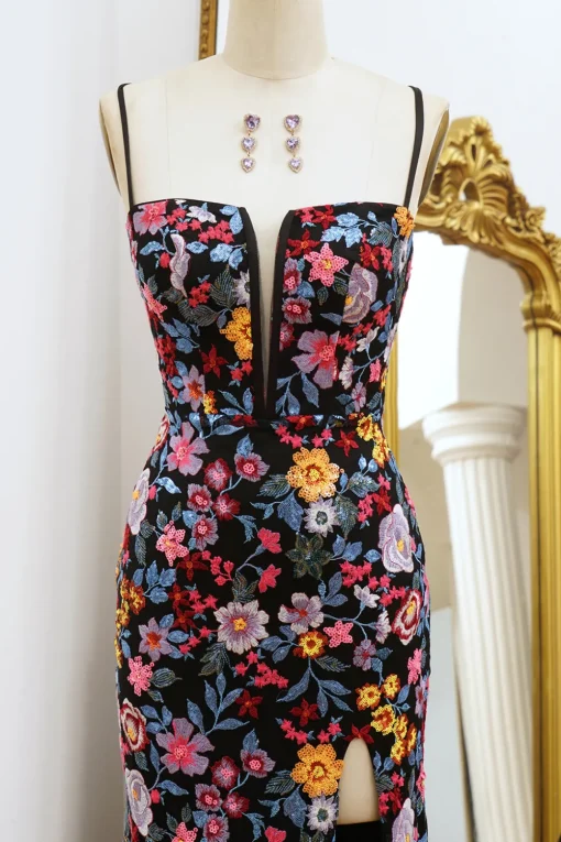 Black Mermaid Spaghetti Straps Long Prom Dress with Slit