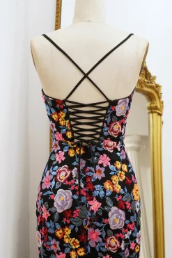 Black Mermaid Spaghetti Straps Long Prom Dress with Slit