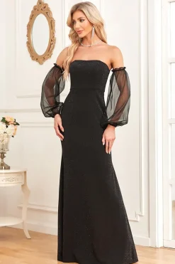 Black Mermaid Strapless Long Prom Dress