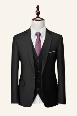 Black Notched Lapel 3 Piece Wedding Men Suits