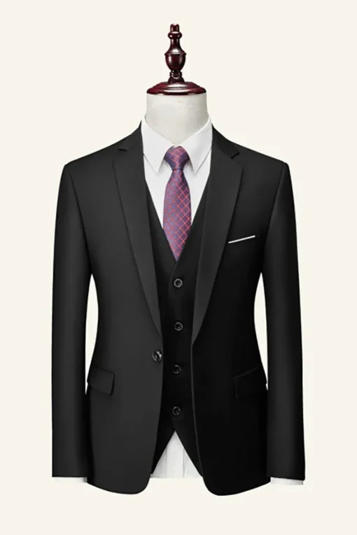 Black Notched Lapel 3 Piece Wedding Men Suits