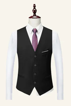 Black Notched Lapel 3 Piece Wedding Men Suits