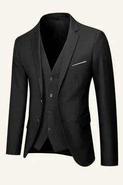 Black Notched Lapel 3 Piece Wedding Men Suits