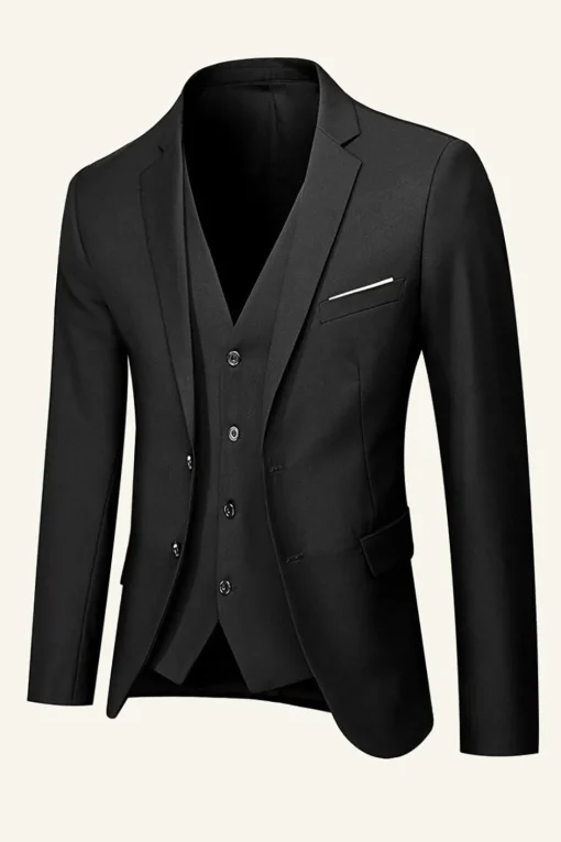 Black Notched Lapel 3 Piece Wedding Men Suits