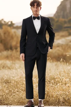 Black Notched Lapel Single Breasted 3 Pieces Men's Jacquard Suits