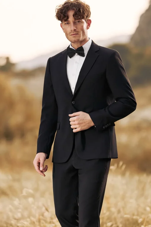 Black Notched Lapel Single Breasted 3 Pieces Men's Jacquard Suits