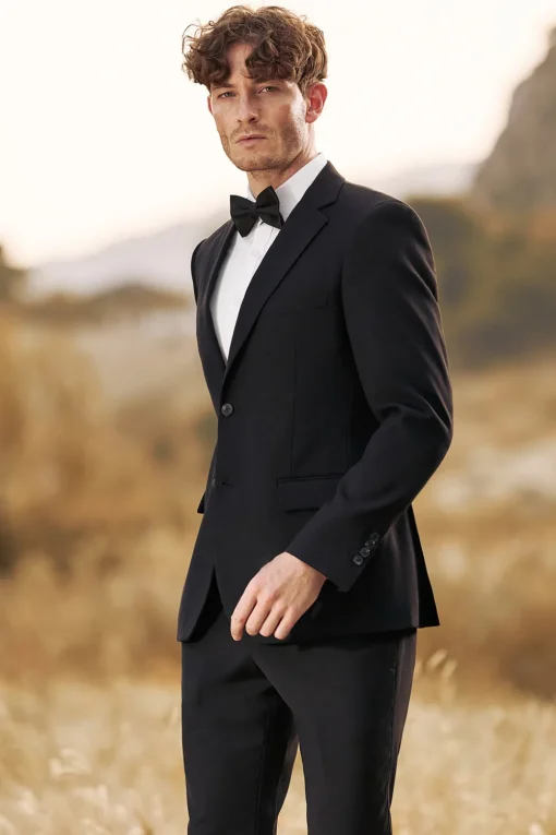 Black Notched Lapel Single Breasted 3 Pieces Men's Jacquard Suits
